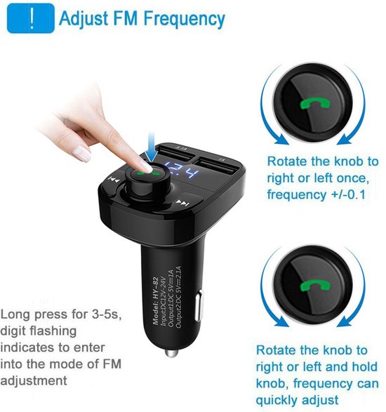 EQ FM Transmitter Bluetooth - Draadloze Carkit - 2x Fastcharger USB Poort - Handsfree Bellen - Voor Alle Telefoons - FM Transmitter Auto - Elqing
