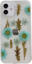 Casies Apple iPhone 12 Mini (5.4") gedroogde bloemen hoesje - Dried flower case - Soft case TPU droogbloemen - transparant