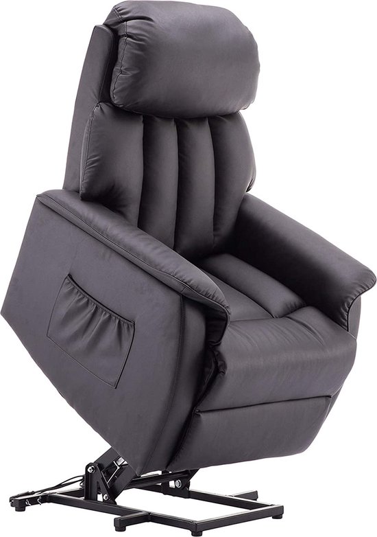 Monkey's Luxe Elektrische Relax stoel - Ligpositie 140 Graden - Voetensteun - Chill stoel - USB Aansluiting - Zwart - Kunstleer - Retro - Tv stoel - Sta Op Functie -‎ 77 x 72 x 110 cm