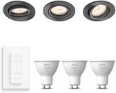 Philips Donegal Inbouwspots - Antraciet met Philips Hue White GU10 & Dimmer Switch - LED - Dimbaar - Spotjes Inbouw - 3 Lichtpunten - Antraciet
