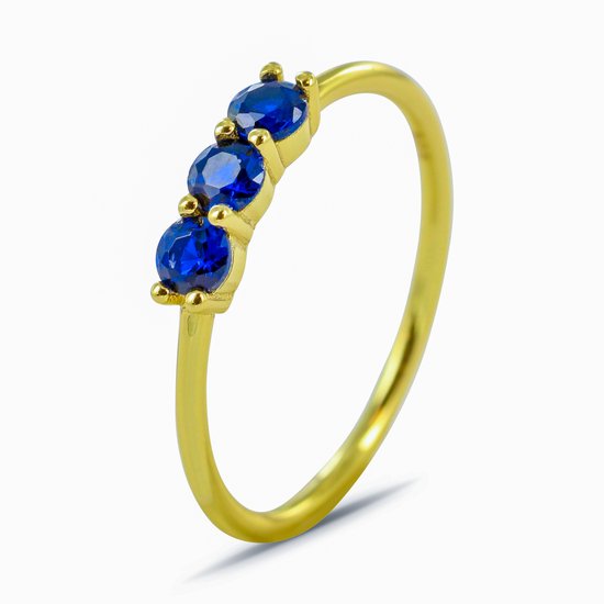 Bague en argent Silventi 9SIL- Ring - Femme - 3 pierres zircone - Bague d'équitation - Blauw - Taille 51 - 3 mm de large - Argent - Couleur or