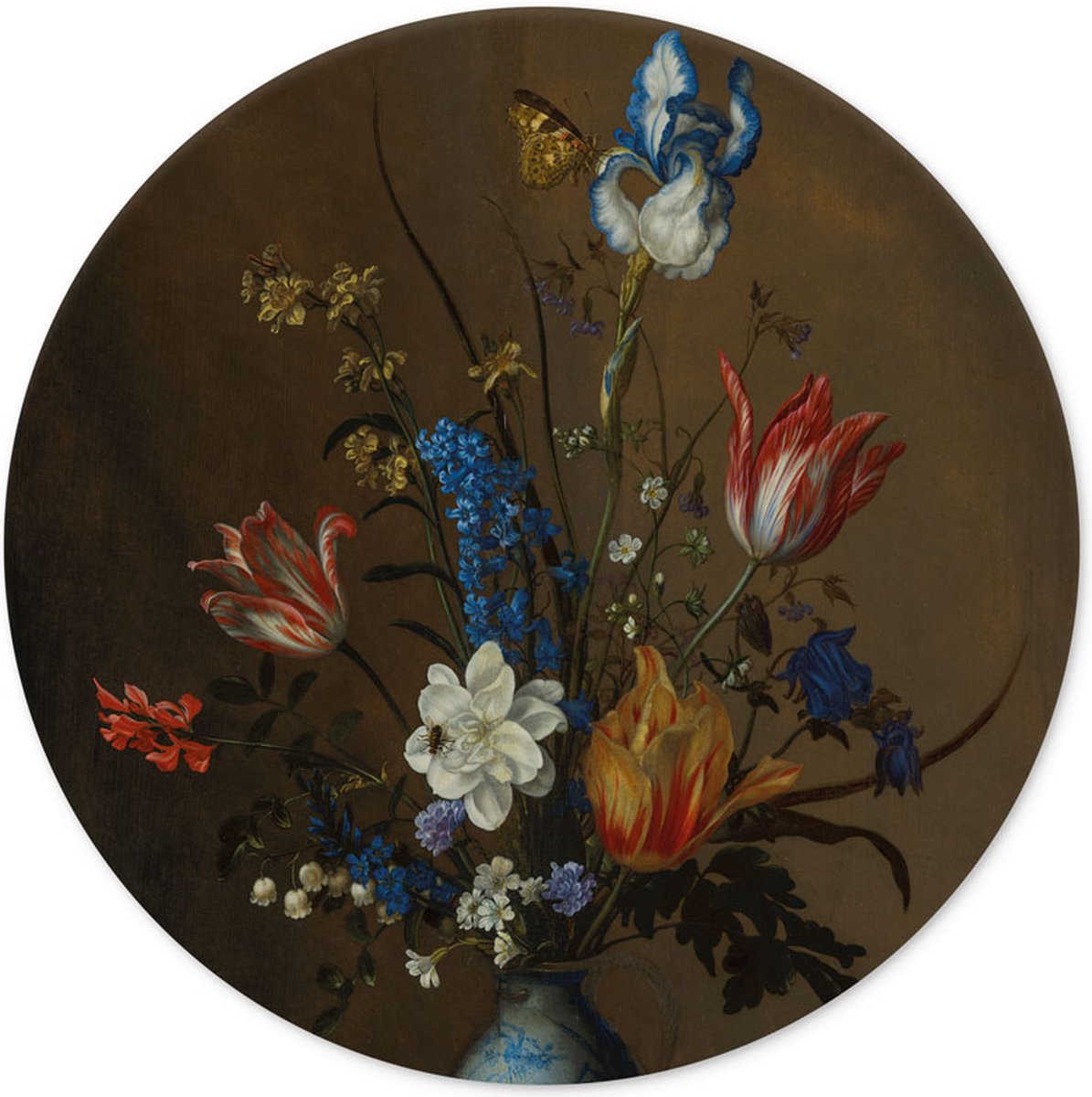 Muurcirkel bloemen in een vaas Balthasar van der Ast 60 cm - rond schilderij - wandcirkel