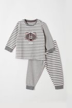 Woody pyjama baby jongens - gebroken wit-grijs gestreept - wasbeer - 212-3-PLD-Z/952 - maat 80