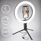 B.K.Licht - Ringlamp - met statief - incl. telefoonhouder - zwart - LED ringlicht - verstelbaar - dimbaar - met USB - selfie licht