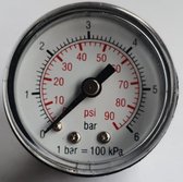 K&W Manometer 40 mm diameter 0-6 bar met 1/8"  achter aansluiting geschikt voor luchtdruk