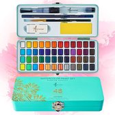 aquarelverfset, 48 levendige kleuren in draagbare doos, inclusief metallic en fluorescerende verf
