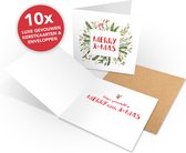 10x Grote Luxe Kerstkaarten met Enveloppen - Merry Christmas - Kerstkaarten luxe kerstkaarten 10 stuks - Vierkante 14,8 x 14,8cm kaart met kraft enveloppen - Kerstkaarten sets - Ke