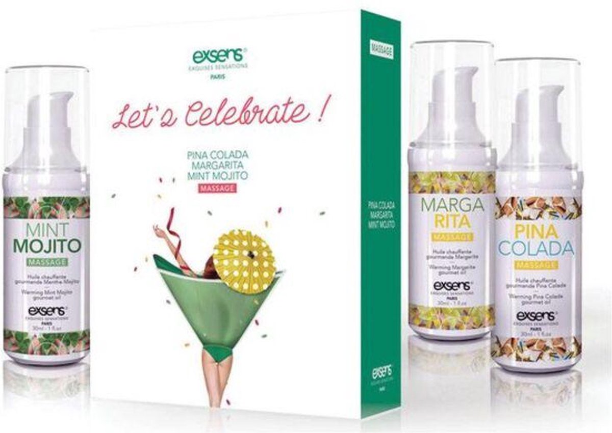 Goedkoopste Exsens Let's Celebrate - Erotische Geschenkset – 3x30ml massageolie – Pina Colada, Mojito en Margarita