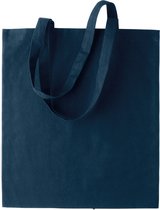 Basic katoenen schoudertasje in het donkerblauw 38 x 42 cm met lange hengsels - Boodschappentassen - Goodie bags