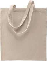 Basic katoenen schoudertasje in het zand/beige 38 x 42 cm met lange hengsels - Boodschappentassen - Goodie bags