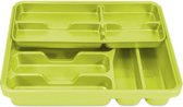 2x stuks bestekbak inzetbakken lime groen met oplegbakje kunststof 40 x 31 x 7 cm - Keukenlade/besteklade inzetbakkenken