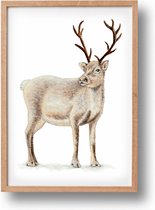 Poster rendier - A4 - mooi dik papier - Snel verzonden! - winter - kerstmis - dieren in aquarel - geschilderd door Mies