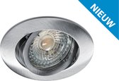 Philips inbouwspot met GU10 fitting 230V en inbouw frame. Dimbare ledlamp. Mat chroom rond. Set van vier stuks. Inbouwmaat is hetzelfde als van een dozenboor.