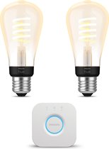 Philips Hue Starterspakket E27 White Ambiance - Filament Edison klein - 2 Hue LED Lampen en Bridge - Eenvoudige Installatie - Werkt met Alexa en Google Home