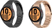 Smartwatch bandjes - 2 pack - Geschikt Samsung Galaxy Watch 4 Classic - Horlogebandjes - RVS metaal- Schakel - Fungus - Schakel - Zwart Rosegoud
