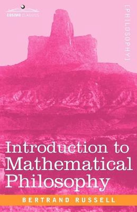 Couverture du livre 'Introduction to Mathematical Philosophy' sur fond rose avec une image d'une formation rocheuse.