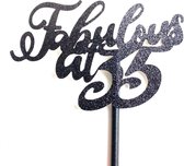 Taartdecoratie taarttopper fabulous at 35 zwart glitter papier