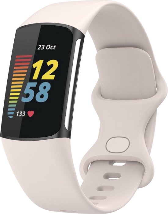 Bandje Voor Fitbit Charge 5 - Sport Band - Beige (Bruin) - Maat: SM - Horlogebandje, Armband