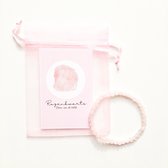 Edelsteen armband in zakje ''rozenkwarts'' steen van de liefde, 4mm kralen, elastisch, cadeautje inclusief kaartje met betekenis