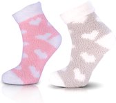 2 paar - Huissokken dames - Warme sokken dames - Fluffy sokken - GRATIS sokkenclip - Roze & Beige