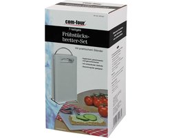 COM-FOUR® 7-delige set ontbijtplanken met houder - ontbijtplanken van kunststof - snijplank met praktische metalen standaard - broodplanken (07 stuks)