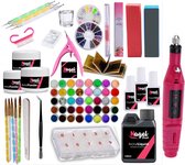 Acrylnagels Set | Nepnagels | Acryl Nagels Kit Starterspakket | Elektrische Nagelvijl | Basispakket | Nail Art Pakket | 42 kleuren Acryl Poeders/Glitters | 500 Franse Tips | Acryli