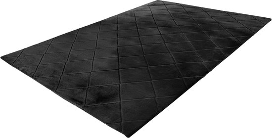 Impulse - vloerkleed - hoogpolig - fluffy - superzacht - 3D effect - tapijt - Ruiten dessin - 80x150cm grafiet antraciet