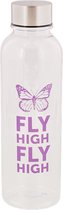 Drinkfles Fly High Vlinder - Paars / Transparant - Kunststof / RVS - 500ml