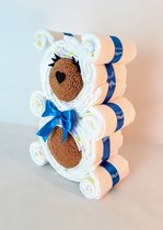 Luiertaart jongen-beertje teddy blauw-Beziens baby-met gratis geboortekaartje-35 A-merk Pampers maat 3-origineel kraam cadeau-babyshower