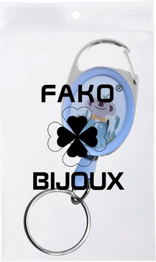 Fako Bijoux® - Uittrekbare Sleutelhanger Met Koord - Rolspeld - Yoyo - Jojo - Skipashouder - Nylon - 36x56mm - Blauw - Koala