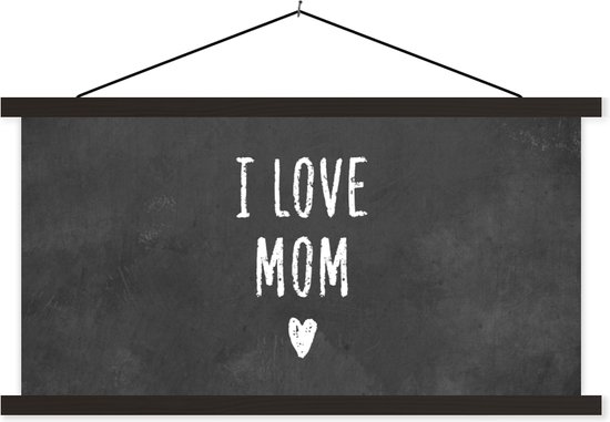 Porte-affiche avec affiche - Affiche scolaire - Proverbes - Citations J'aime Mom - Mam - Cadeau fête des mères pour maman - 60x30 cm - Lattes noires