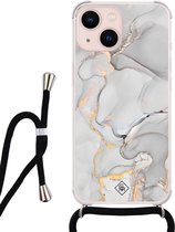 iPhone 13 hoesje met koord - Marmer grijs | Apple iPhone 13 crossbody case | Zwart, Transparant | Marmer