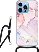 iPhone 13 Pro hoesje met koord - Marmer roze paars | Apple iPhone 13 Pro crossbody case | Zwart, Transparant | Marmer