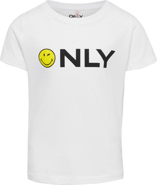 Only t-shirt meisjes - wit-geel - KONsmiley - maat 110/116