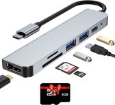 Lotiks 6-in-1 USB Hub – Docking Station - USB Hub 3.0 – USB Splitter – USB C Hub – 4K HDMI – SD Kaart - Lezer – Inclusief 4 GB SD Kaart