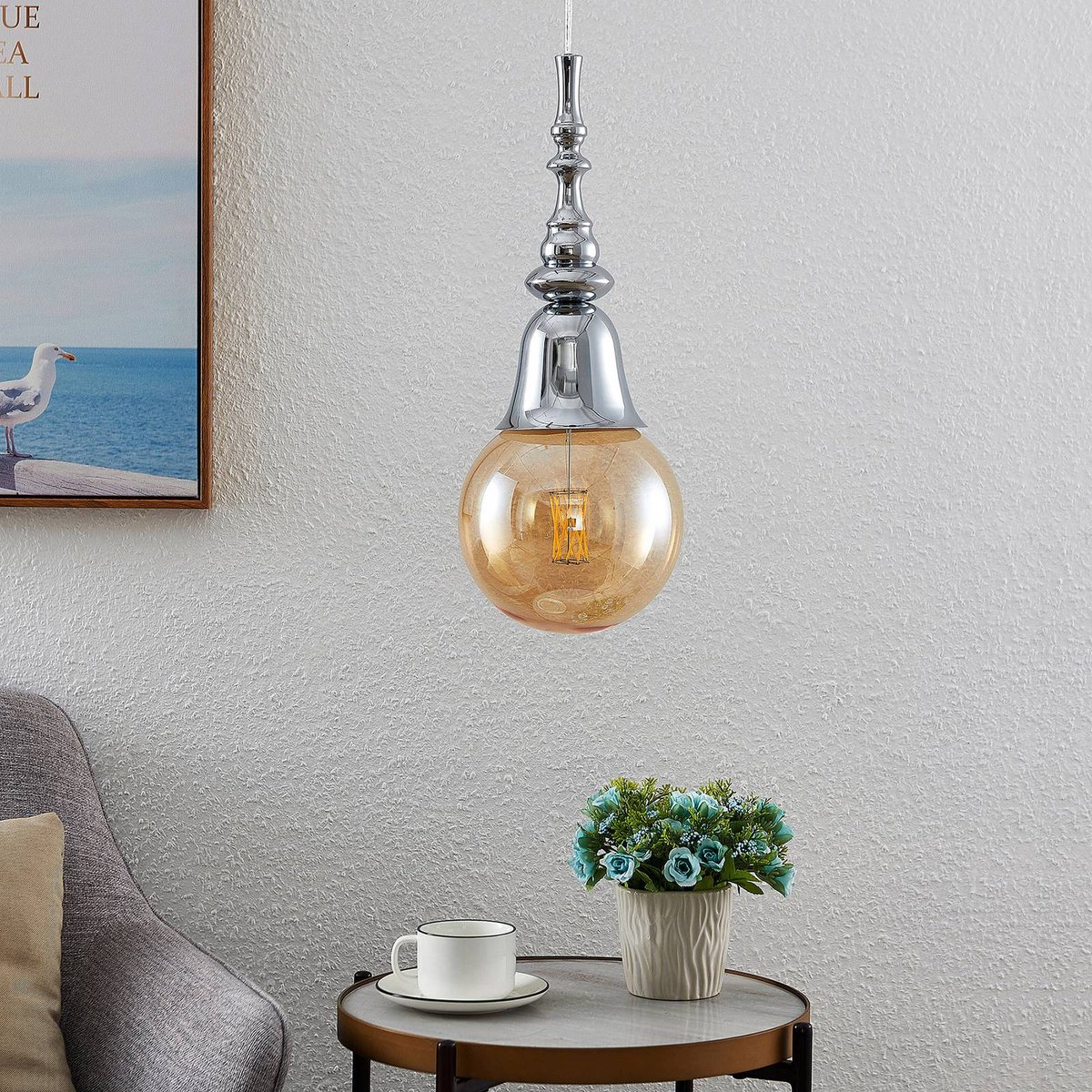 Lucande - hanglamp - 1licht - ijzer - H: 32.5 cm - E27 - chroom