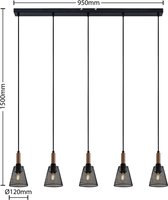 Lindby - hanglamp - 5 lichts - staal, hout - E14 - zwart, licht hout