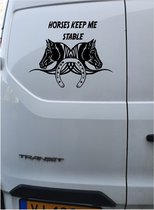 Raamsticker Muursticker 2 Paarden met Hoefijzer Autosticker Aaanhanger Paardentrailer Kleur zwart