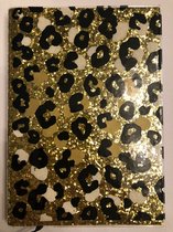 notebook goud glitter met panter print met lijn - notitie boek 1 stuks 20 cm hoog - 14 lang / panterprint zwart wit