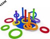 Afbeelding van het spelletje eSam® - Ringwerpspel van zacht schuimstof - Ring Werpen - jong en oud - voor binnen en buiten - 5 palen - 12 ringen - vanaf 3 jaar
