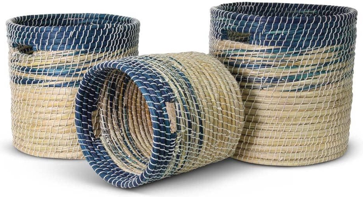 Safaary - Rieten Mand van Zeegras Blauw-Naturel