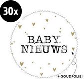 30x Sluitsticker Baby Nieuws | Goud Folie | 44 mm | Geboorte Sticker | Sluitzegel | Sticker Geboortekaart | Luxe Sluitzegel