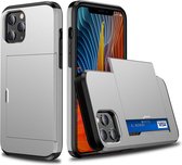 Hoesje geschikt voor iPhone 13 Pro Max - Backcover - Hardcase - Pasjeshouder - Portemonnee - Shockproof - TPU - Zilver