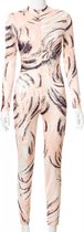 Avond sexy bodysuit,- Catsuit met Lange Mouwen en Rits in kleur Zalm Maat M