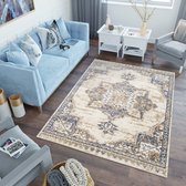 Tapiso Asthane Vloerkleed Beige Bruin Blauw Oosters Woonkamer Slaapkamer Tapijt Maat - 200x300