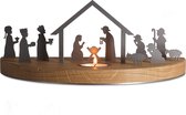 Unoferrum-Silhouette-Kerstgroep-Medium-Edelstaal-Eikenhout