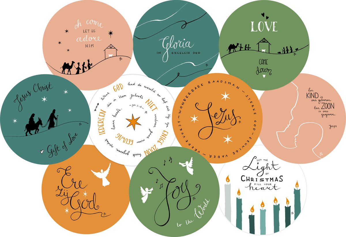 Ronde, christelijke kerstkaarten met enveloppen - 20 stuks - Voordeelverpakking - Kerst - Kaartenset - Christelijk - Bijbeltekst - Kerstkaartenset - 13 x 13 cm