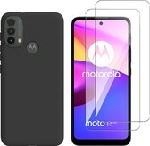 Motorola Moto E20 Hoesje Zwart & 2X Glazen Screenprotectors - Siliconen Back Cover