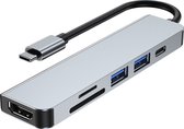 USB C HUB 6 in 1 Kabel Splitter naar HDMI 4K/USB-C/2x USB 3.0/SD/Micro SD Card - Geschikt voor Elke Macbook, Samsung Etc. - Grijs