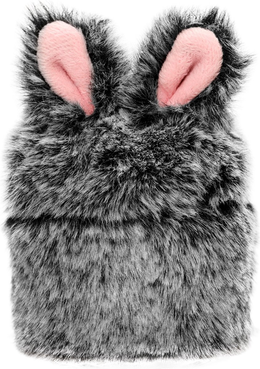 Casies Bunny case geschikt voor Apple AirPods 1 & 2 - Grijs - konijnen hoesje softcase - Pluche / Fluffy
